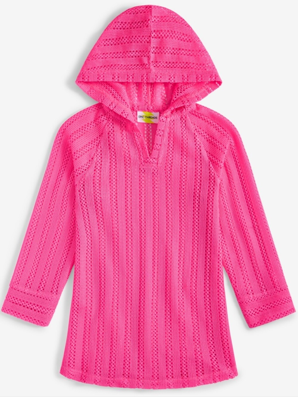 Epic Threads Big Girls Hooded Long Sleeve Mesh Cover-up Plyo Pink Large New